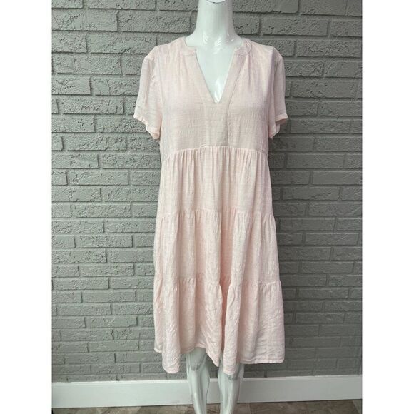 Maeve by Anthropologie Pink A-Line Textured Tiered Dress Size M - Picture 1 of 9